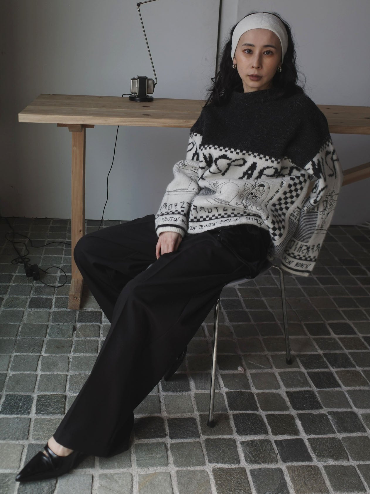 NEWS PAPER JACQUARED KNIT TOP