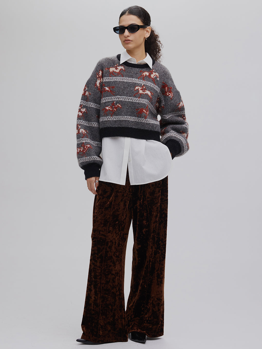 ACETATE VELOUR STRAIGHT WIDE PANTS