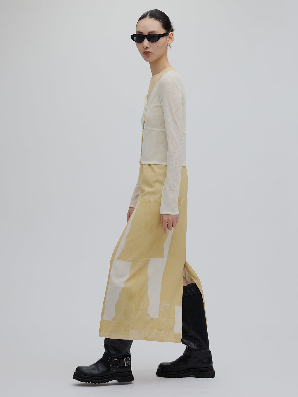 SHEER RIB CARDIGAN WITH STRAIGHT DRESS