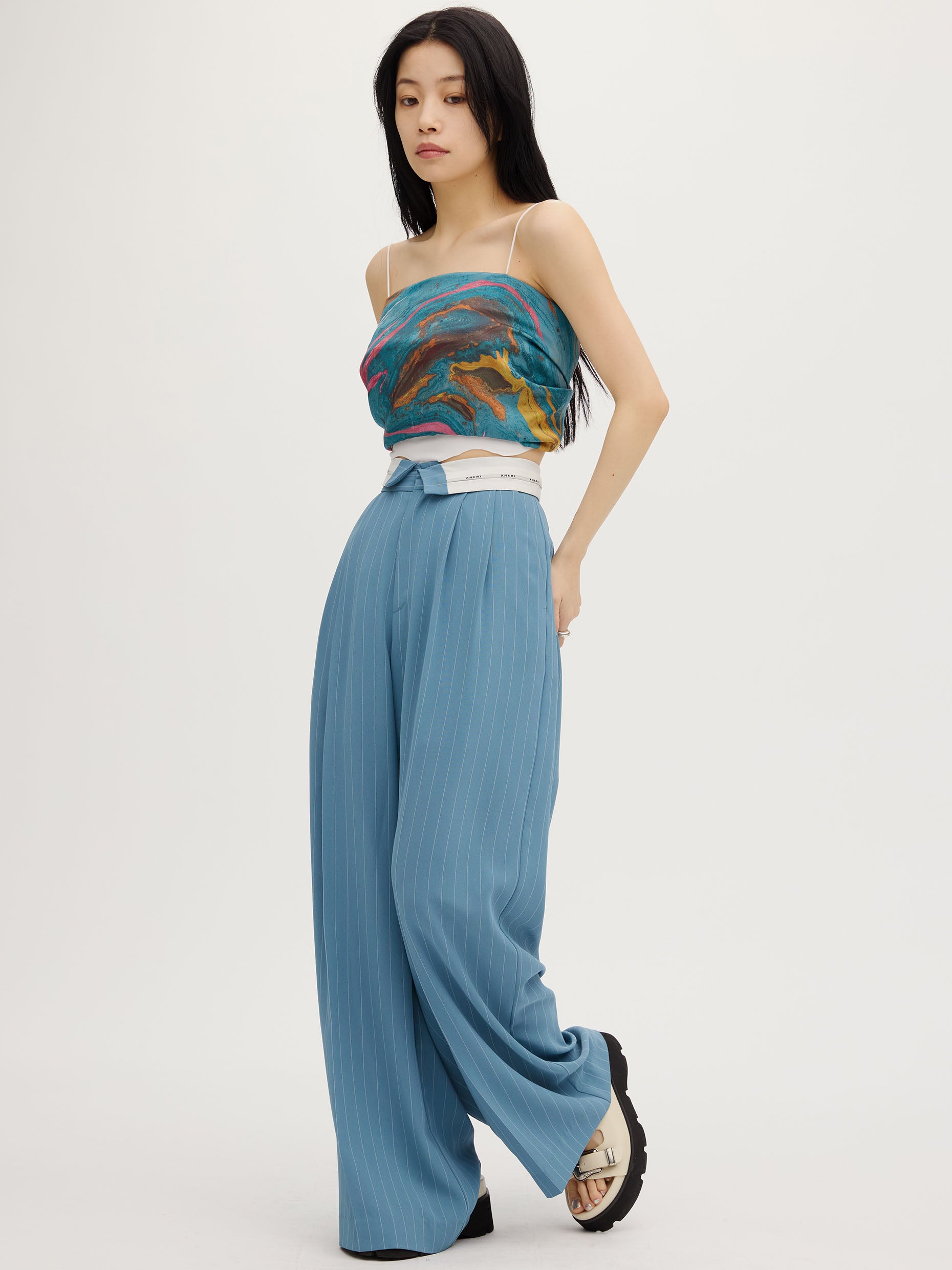 TURN BACK WAIST WIDE PANTS