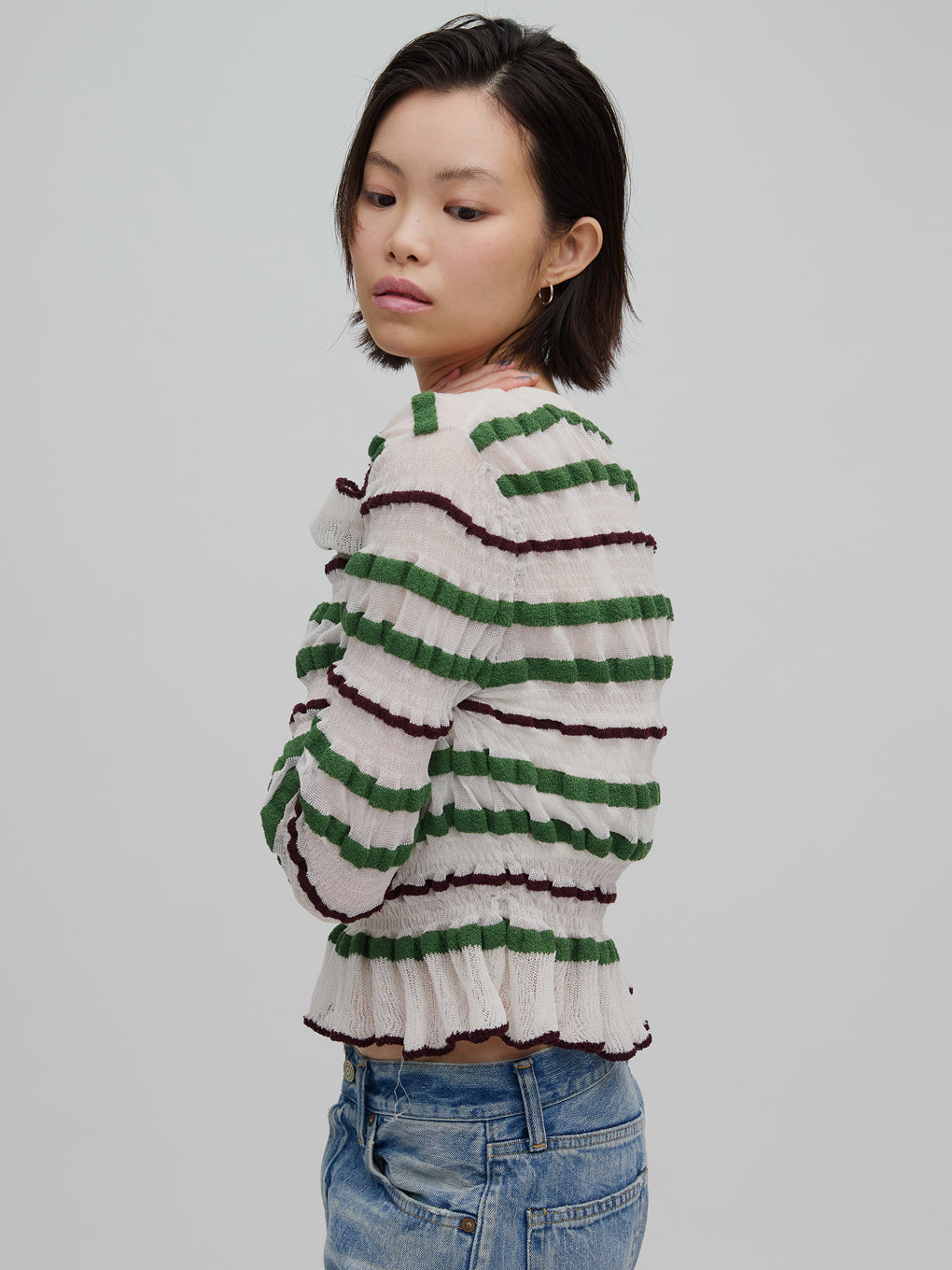 BUMPY MULTI BORDER KNIT TOP
