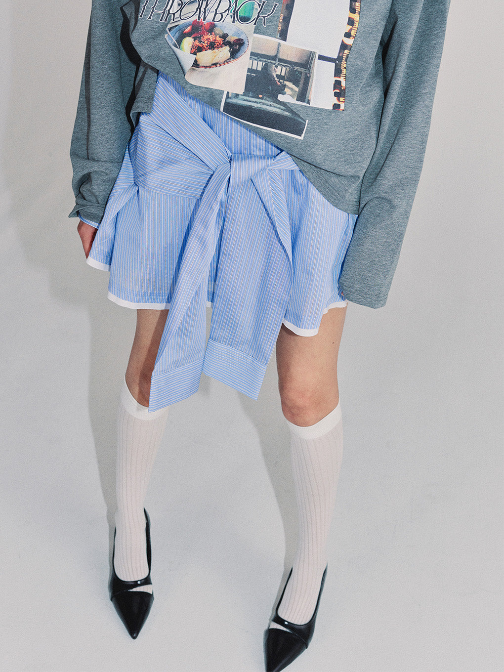 STRIPE SHIRT DETAIL MINI SKIRT