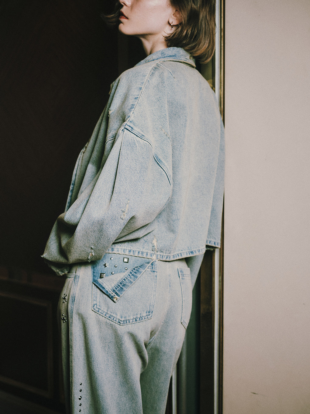 TATTOO STUDS DENIM PANTS