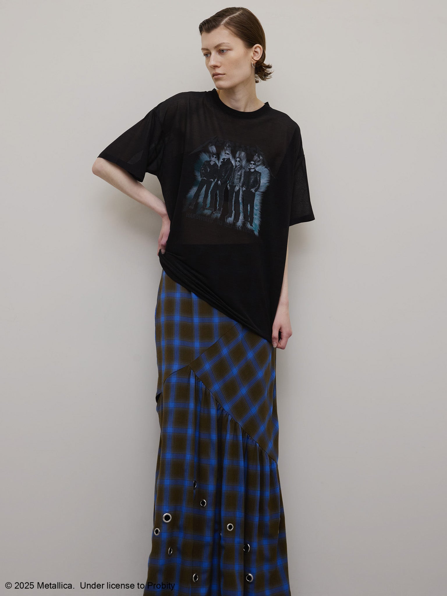 CHECK EYELET SEMI FLARE SKIRT