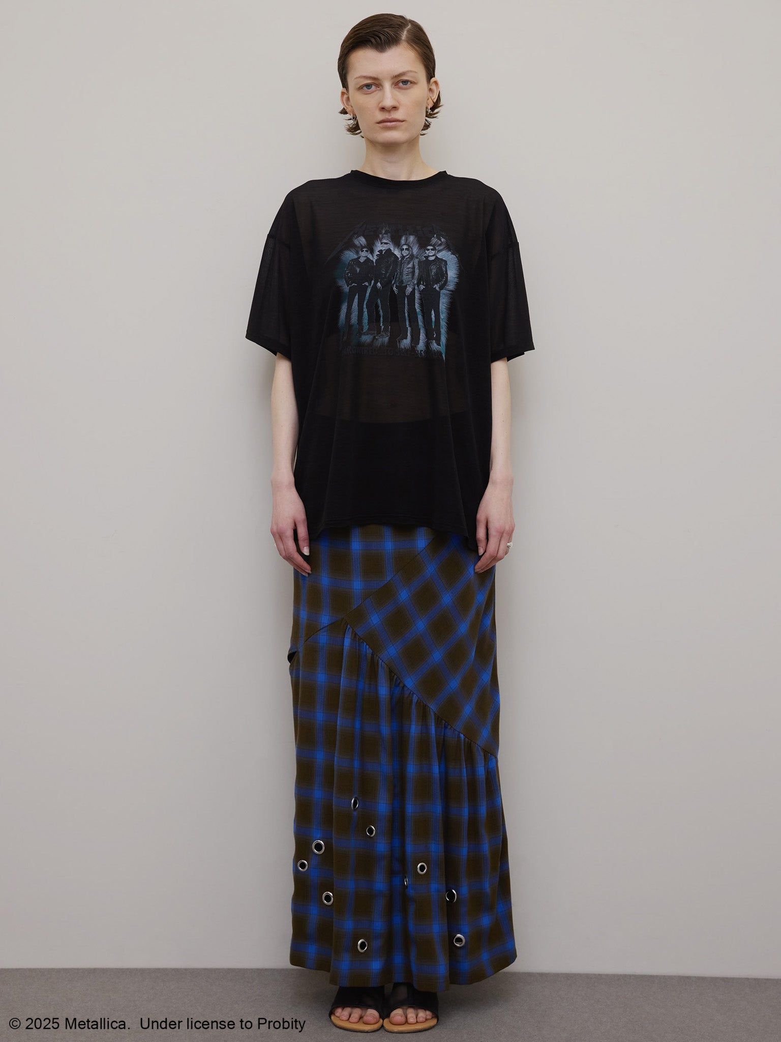 CHECK EYELET SEMI FLARE SKIRT
