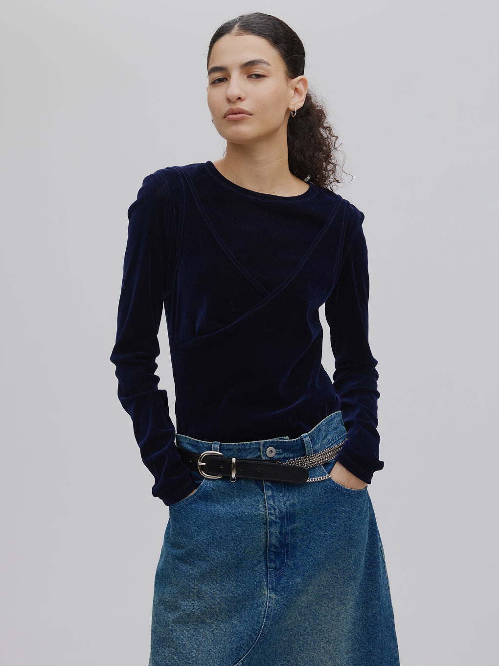 CROSS LAYERED FLOCKY TULLE TOP