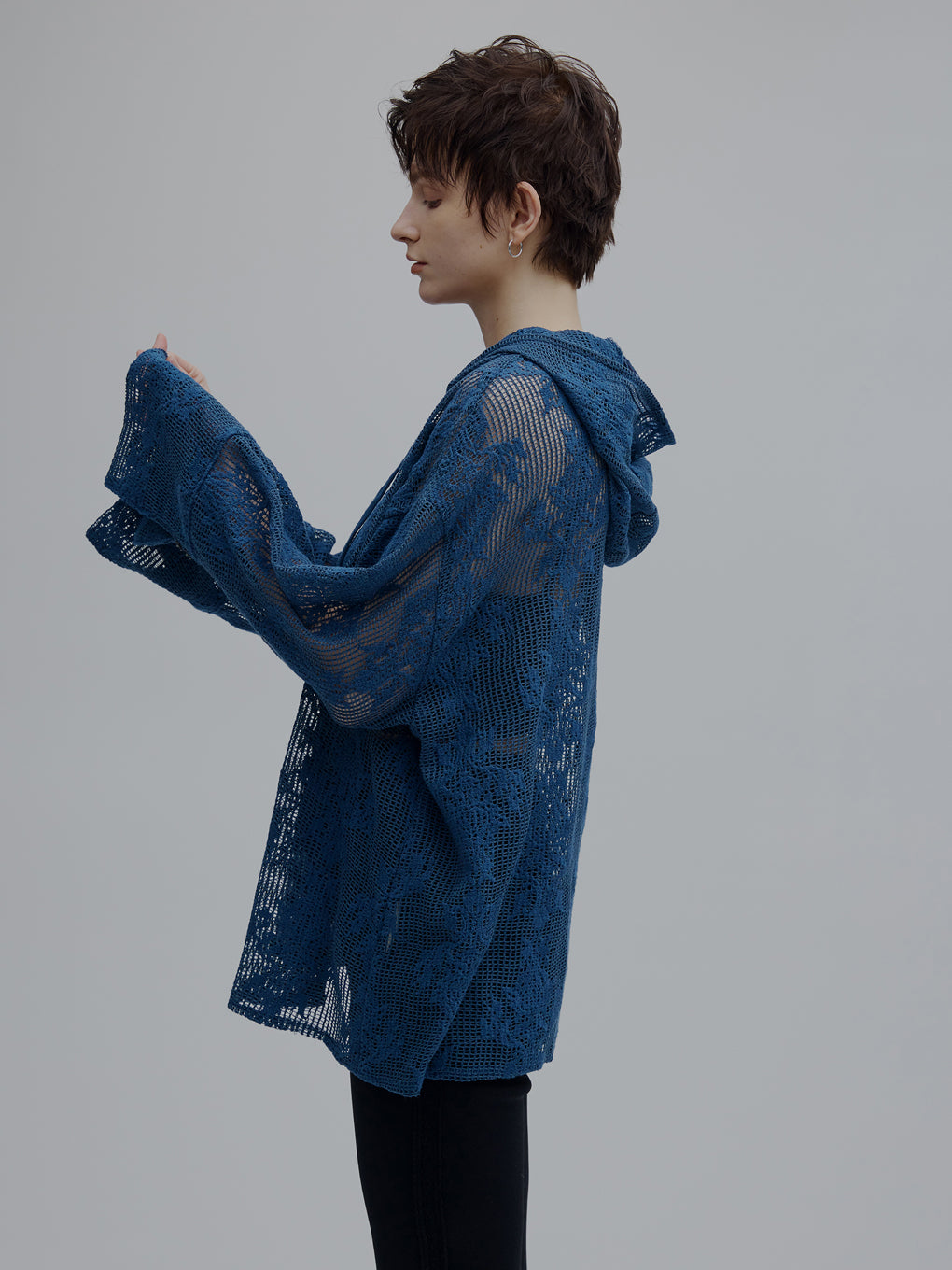 2WAY MESH DAMASK EMBROIDERY HOOD BLOUSE