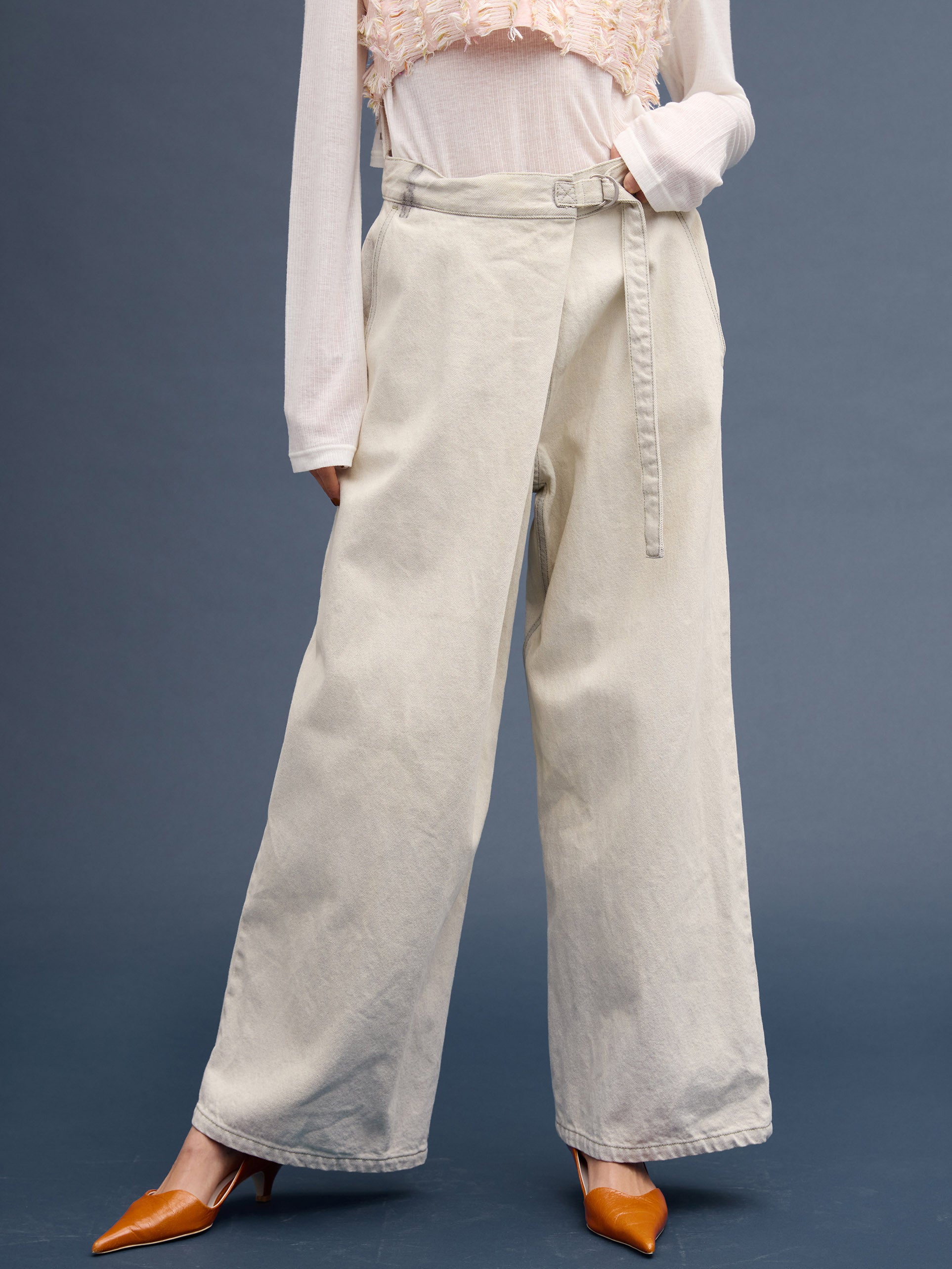 WRAP DENIM WIDE PANTS