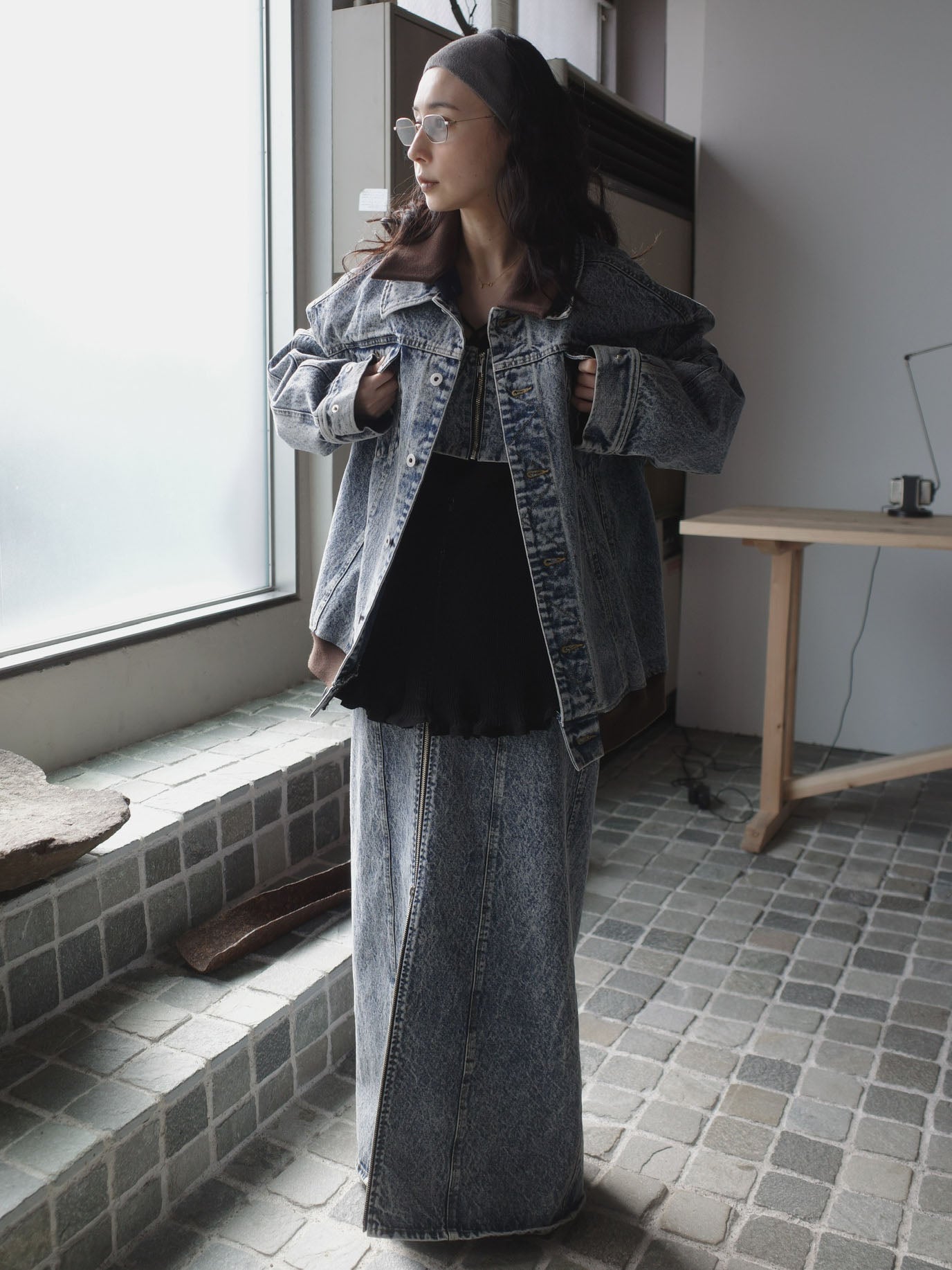 RIB MIX DENIM SKIRT