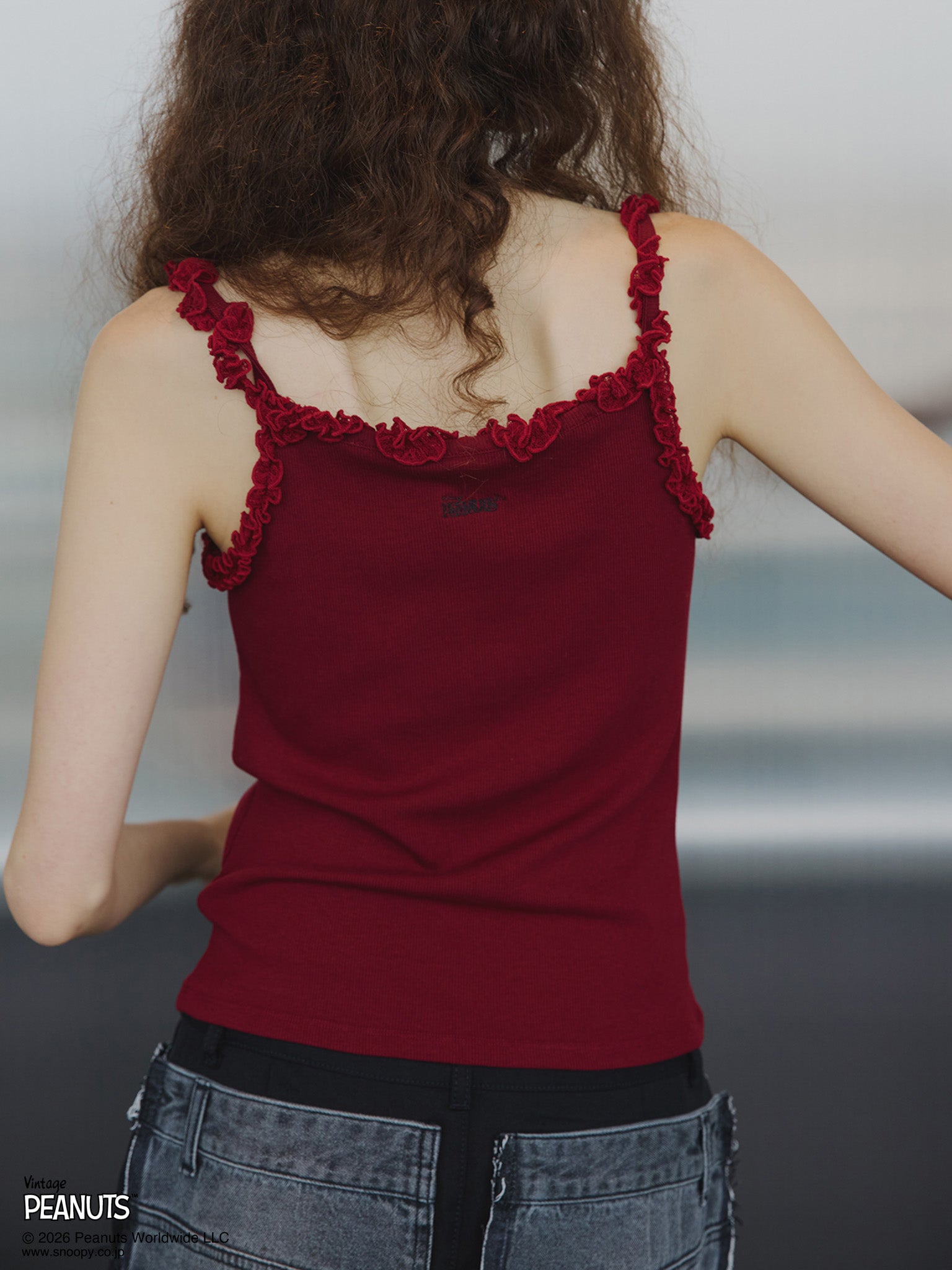 VINTAGE PEANUTS TWIST FRILL RIB CUT CAMI