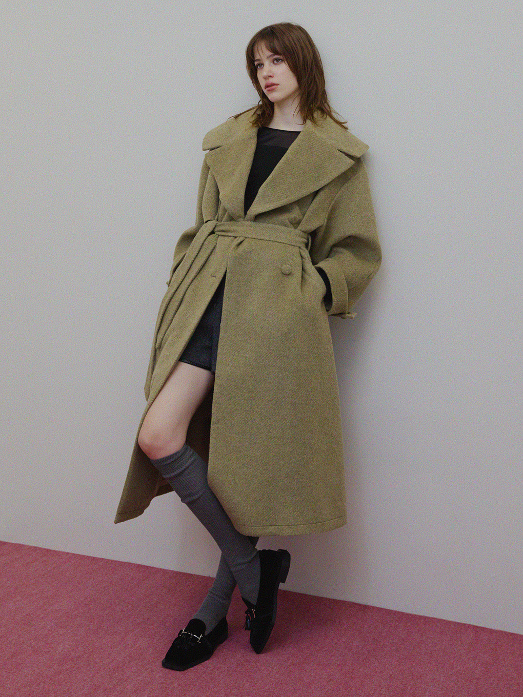 UND BIG ROUND COLLAR WOOL LONG COAT