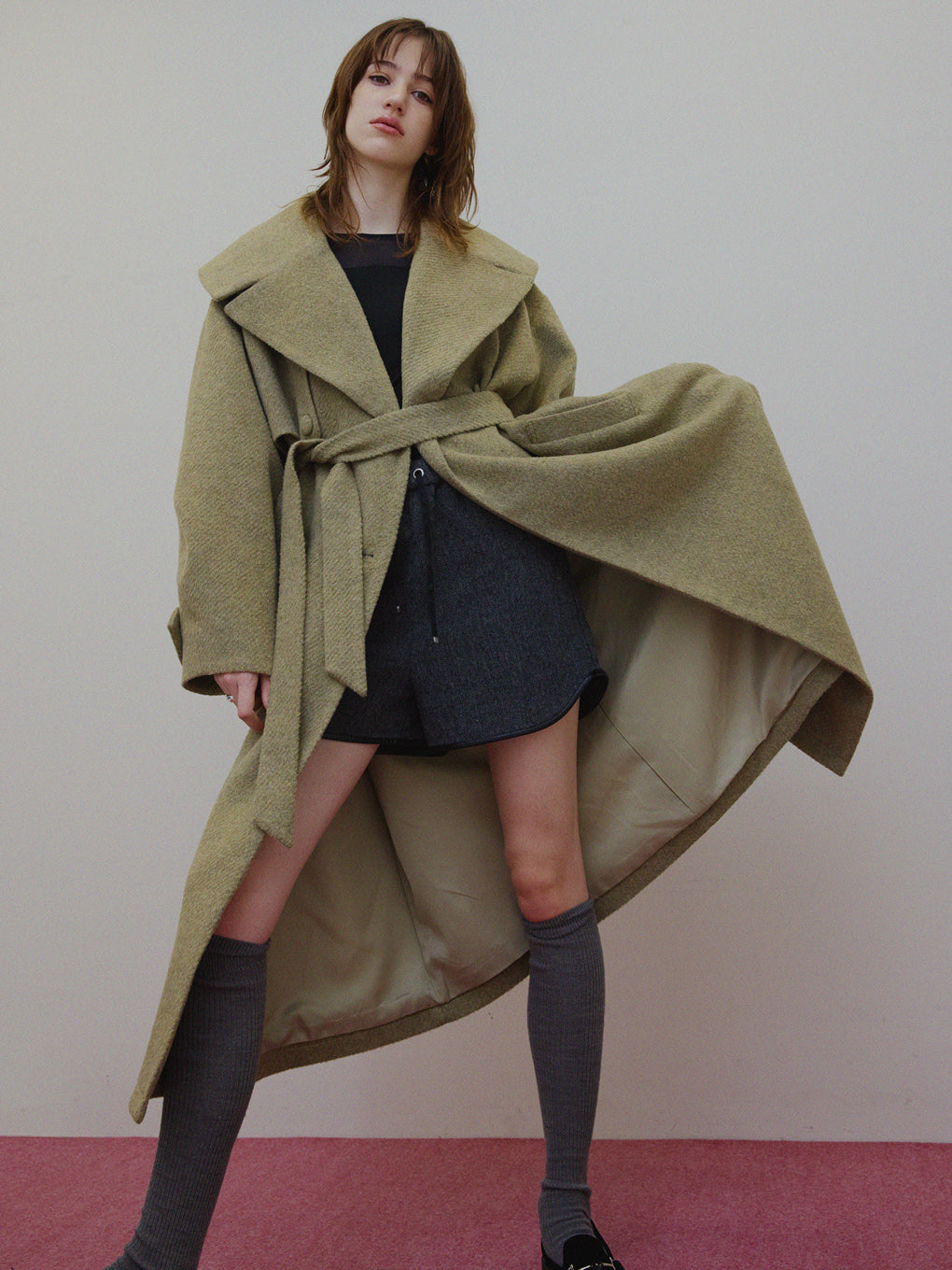 UND BIG ROUND COLLAR WOOL LONG COAT