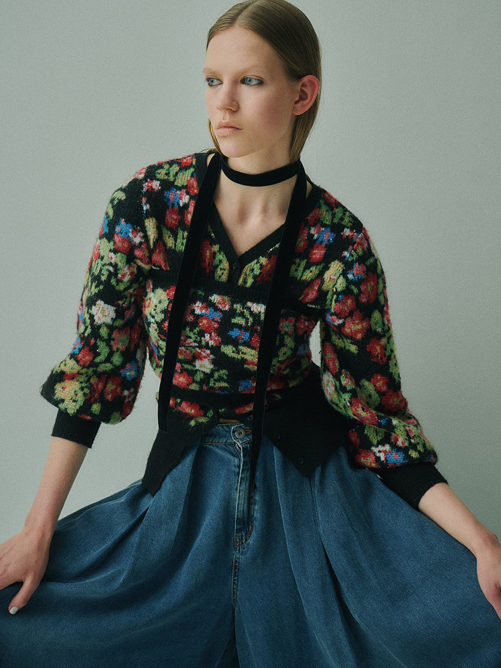 UND JACQUARD FLOWER BUISTIER SET KNIT