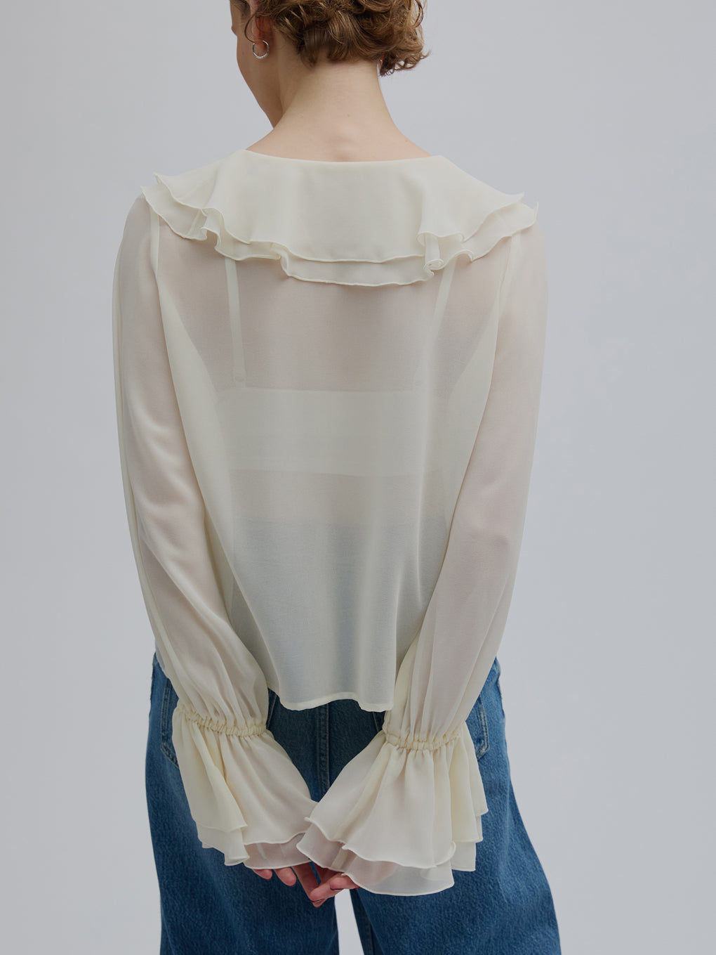 SHEER TWIST FRILL BLOUSE