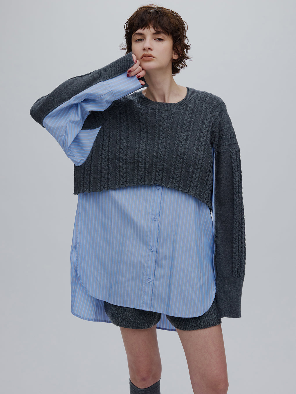 CABLE KNIT DOCKING SHIRT TOP