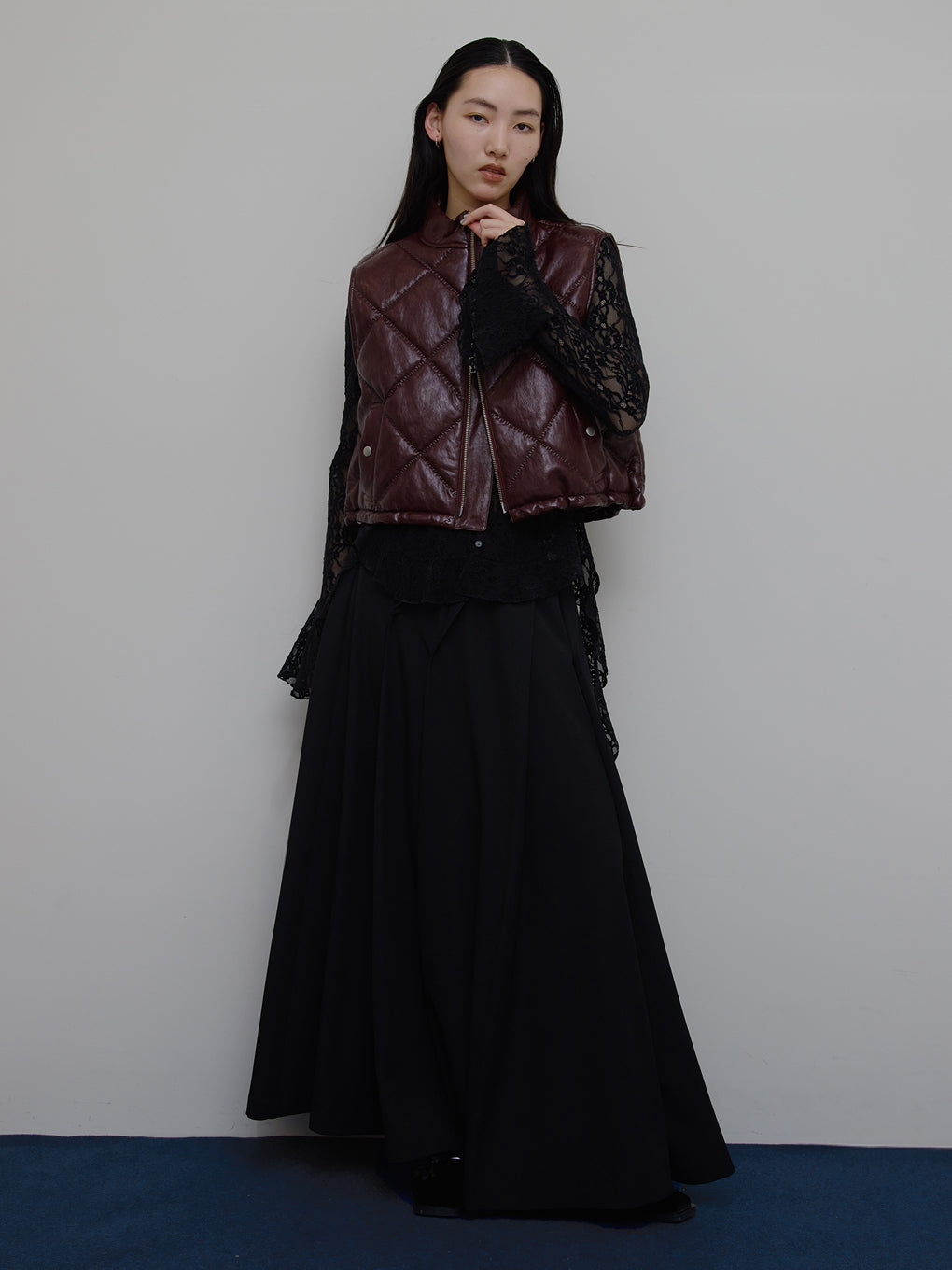 SYNTHETIC LEATHER QUILTING MINI VEST