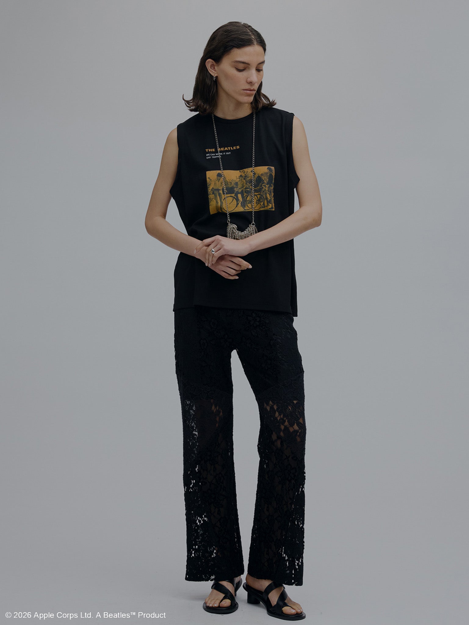 MEDI TEXTURE MIX LACE SEMI FLARE PANTS