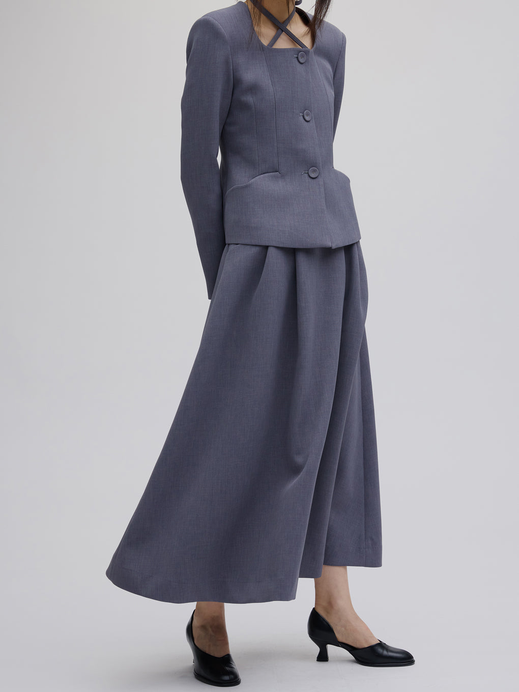 BELT SET TUCK FLARE SKIRT