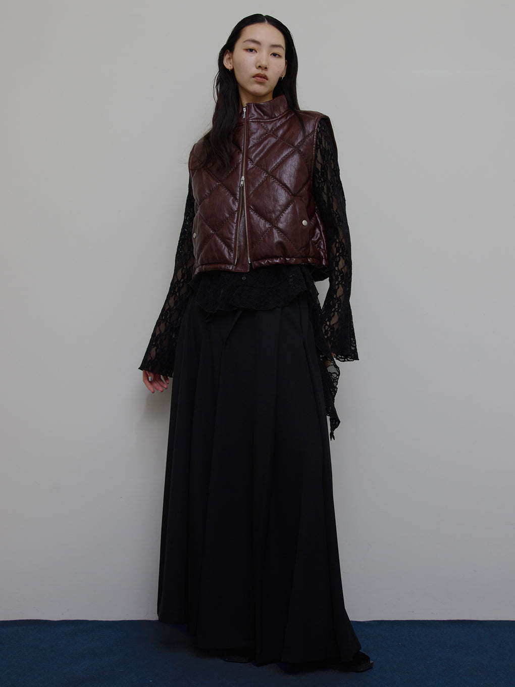 SYNTHETIC LEATHER QUILTING MINI VEST