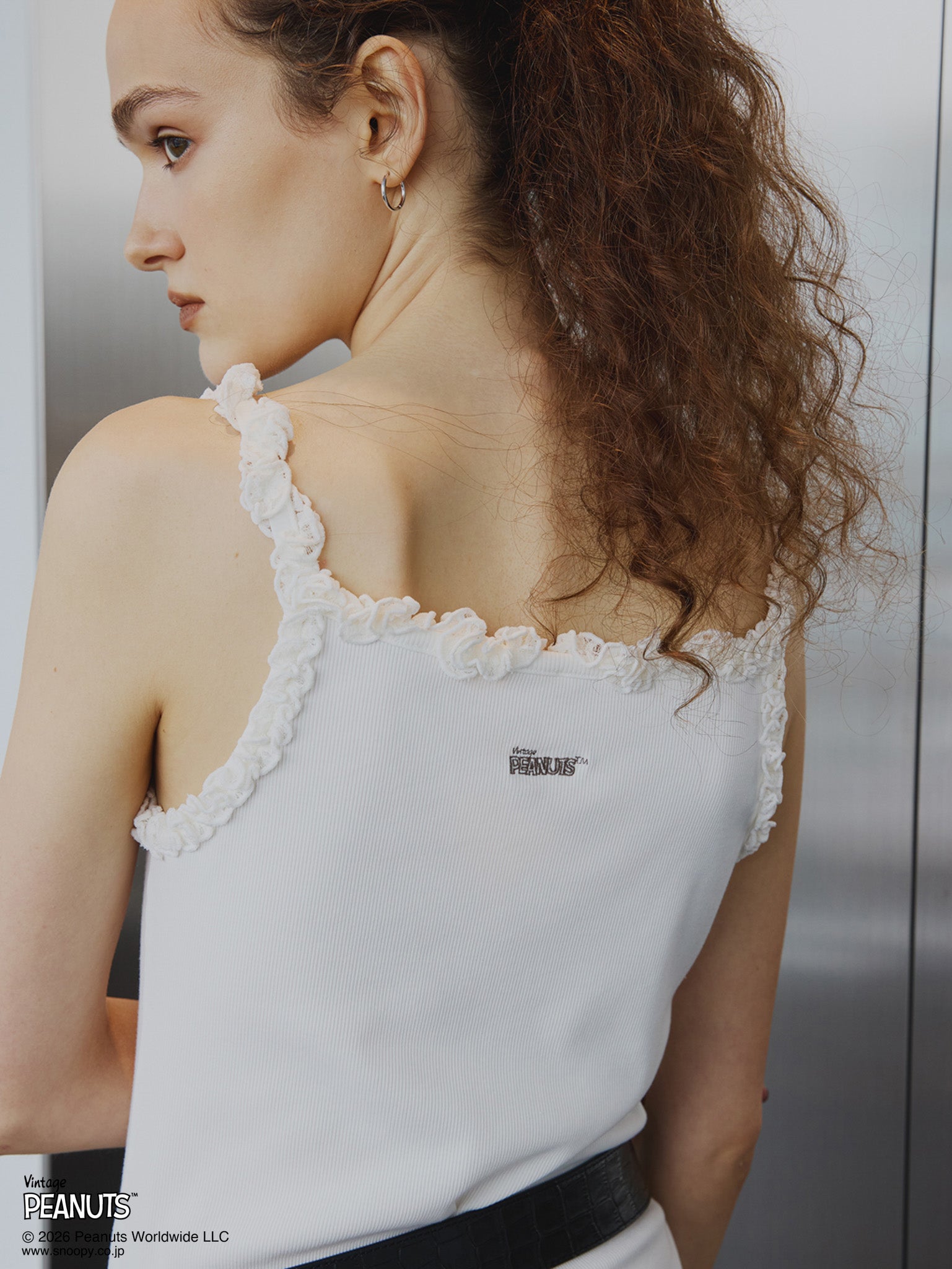 VINTAGE PEANUTS TWIST FRILL RIB CUT CAMI