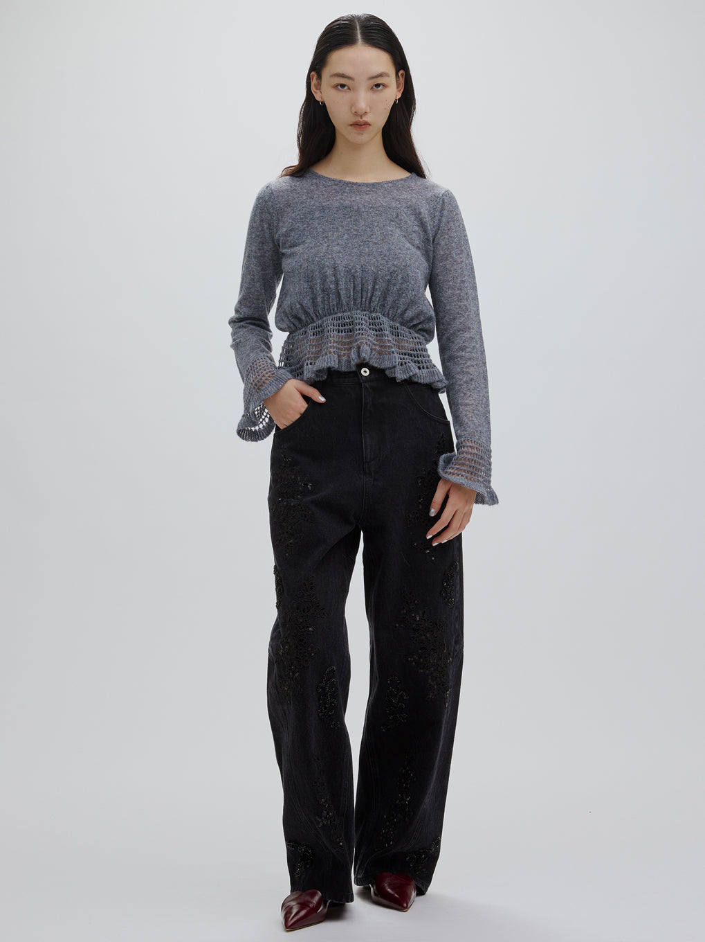 SPANGLE BIJOU EGG DENIM PANTS
