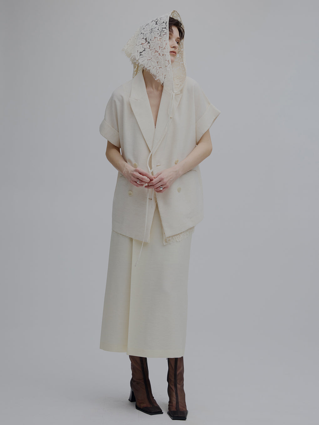 MELANGE STRAIGHT SKIRT WITH LACE SCARF