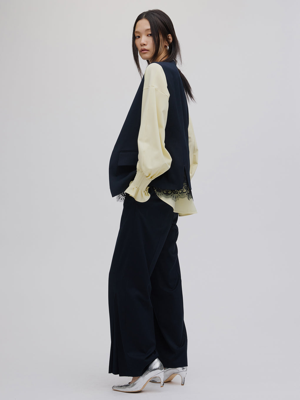 HEM TUCK STRAIGHT WIDE PANTS