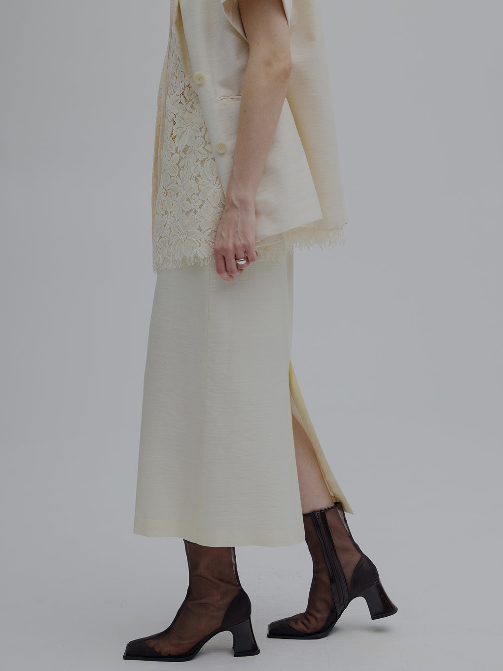 MELANGE STRAIGHT SKIRT WITH LACE SCARF