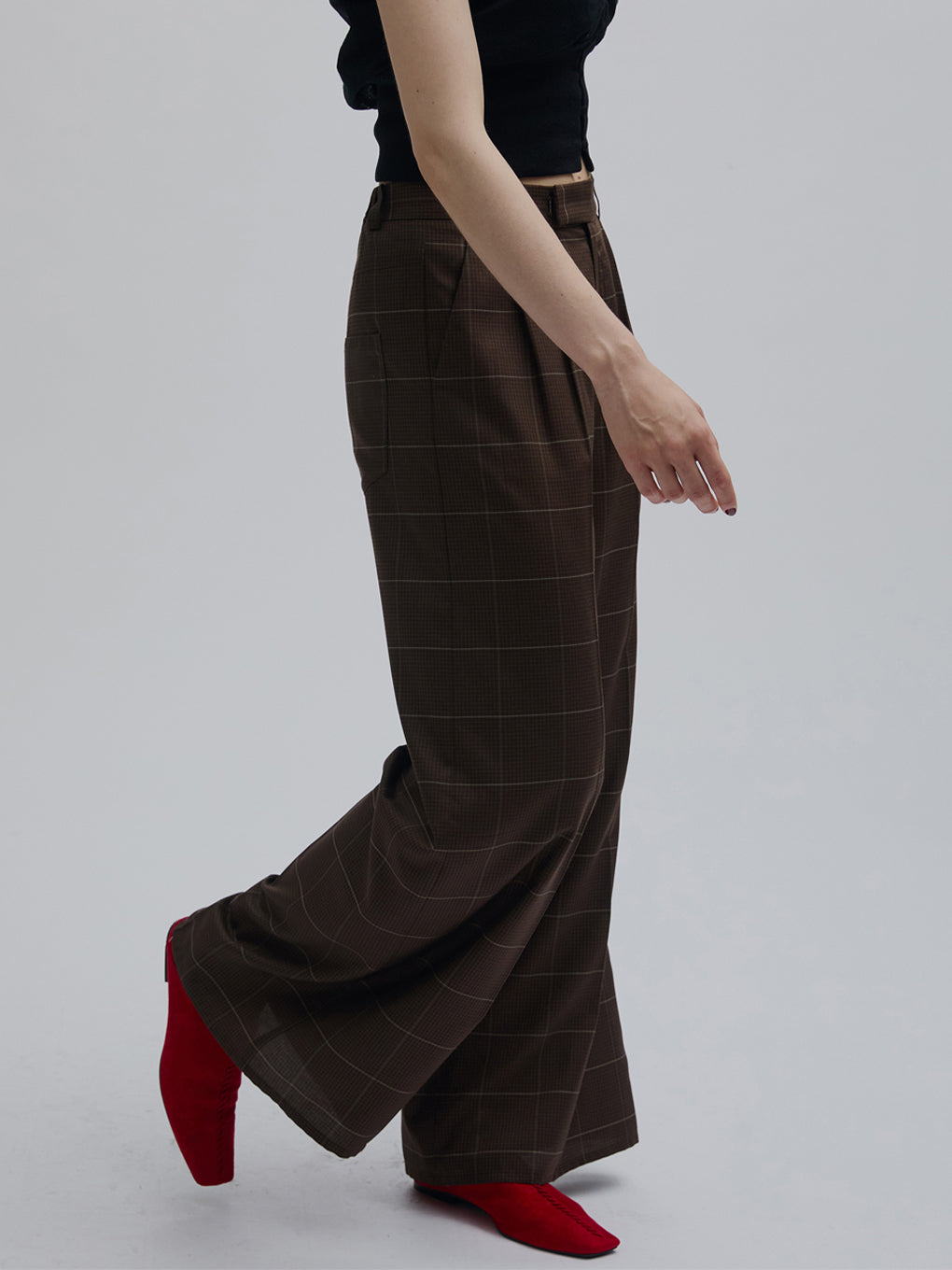 YARN DYED CHECK WIDE STRAIGHT PANTS