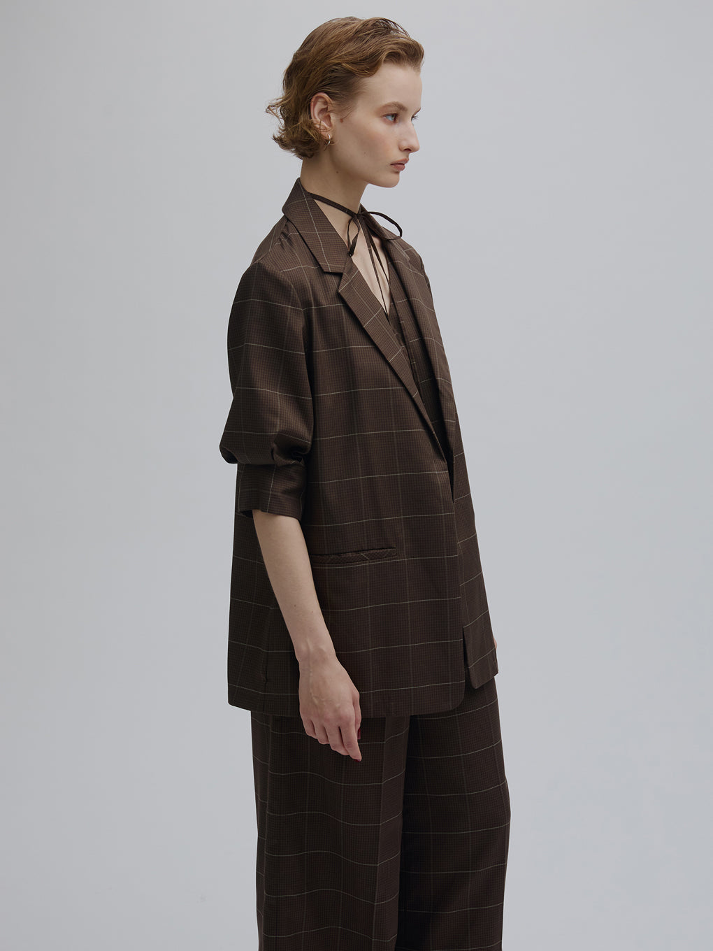 YARN DYED CHECK LAYERED VEST SHIRT