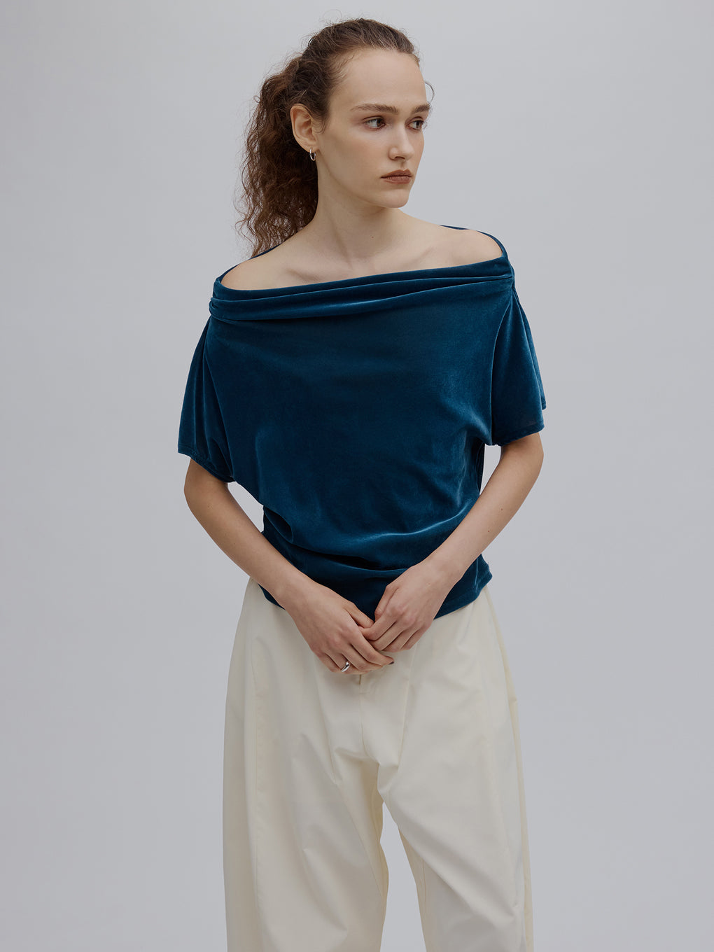 2WAY DRAPE VELOUR TOP