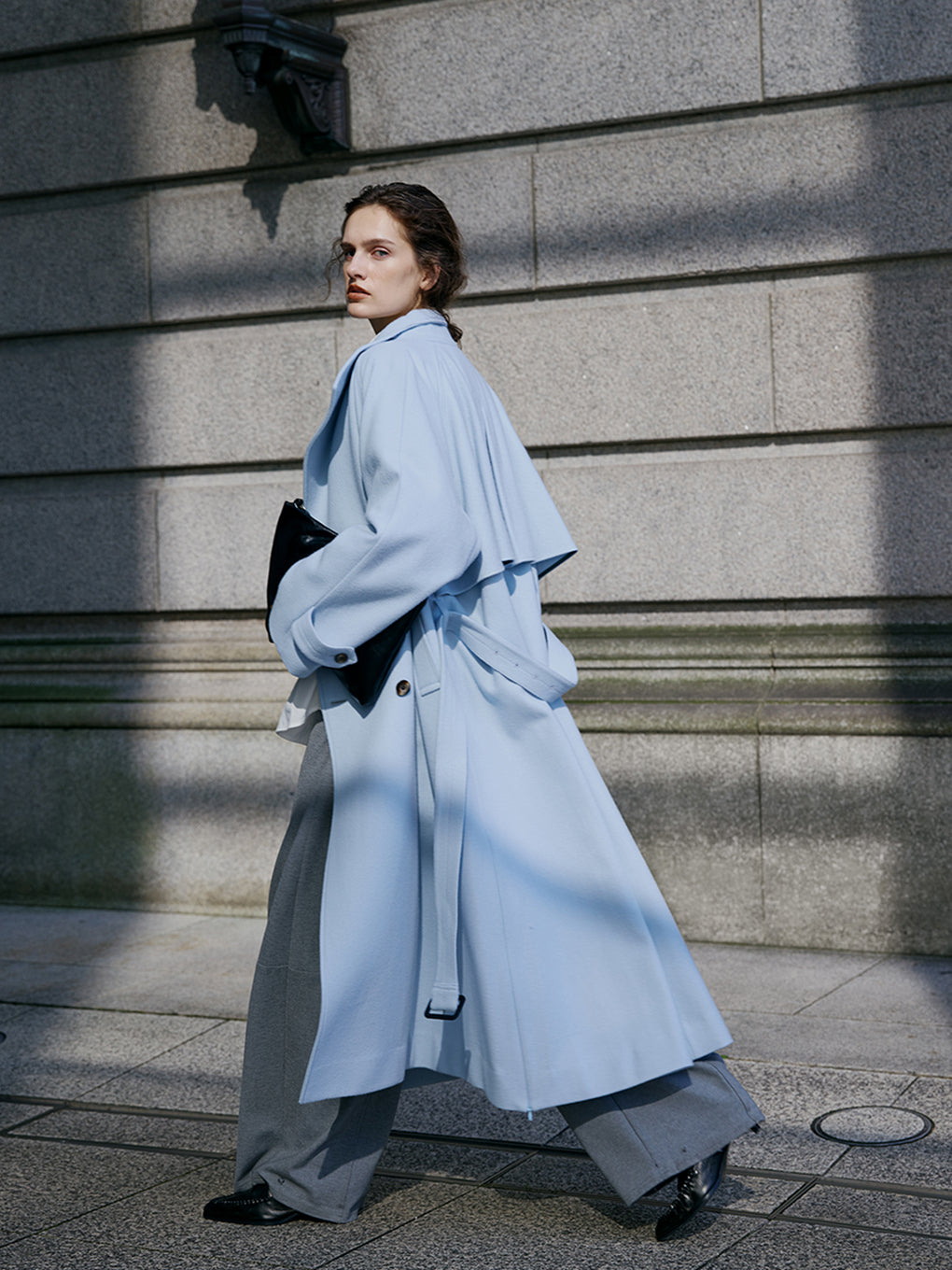 UND WOOL ASYMMETRY STAND COLLAR COAT