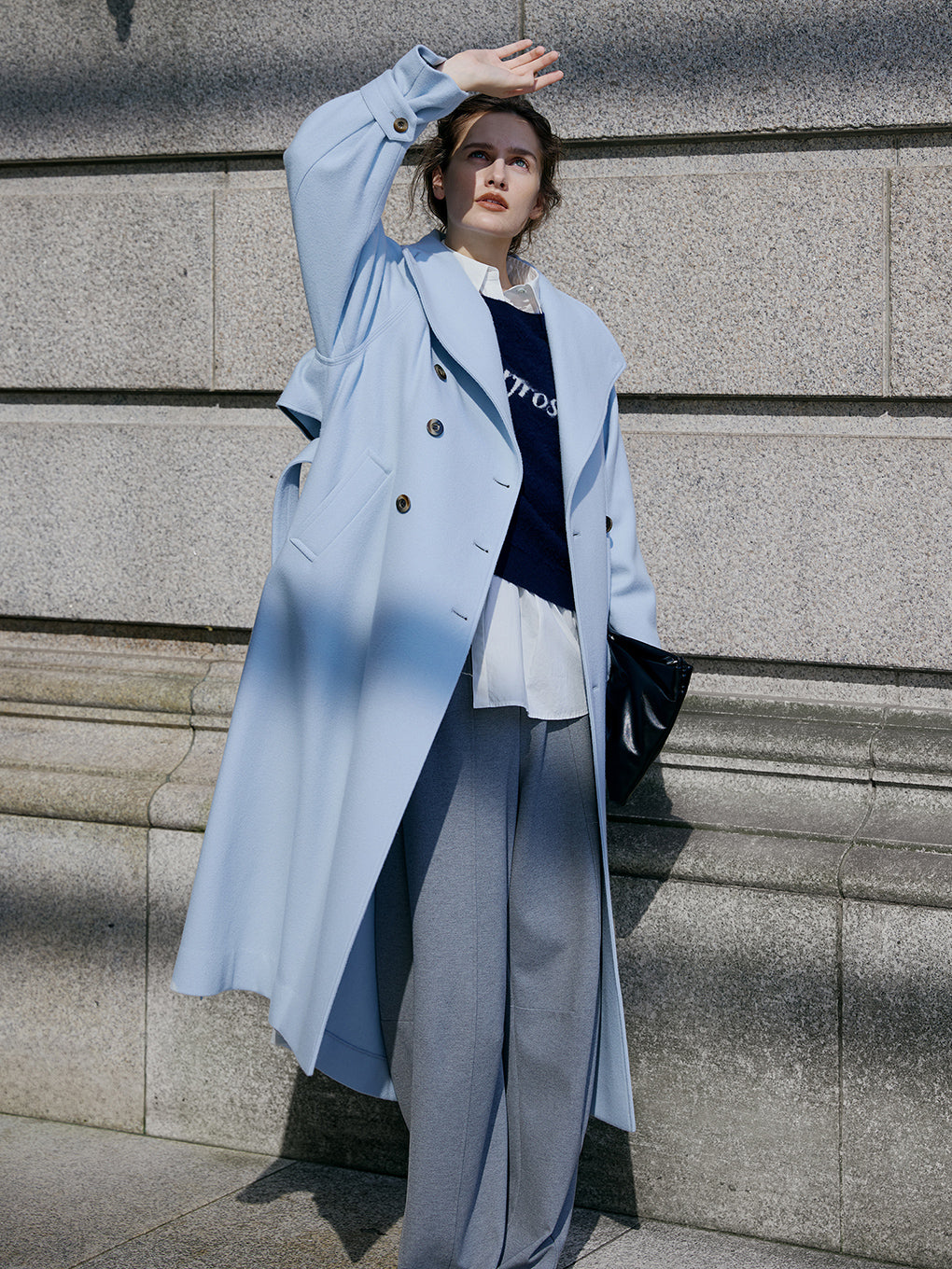 UND WOOL ASYMMETRY STAND COLLAR COAT