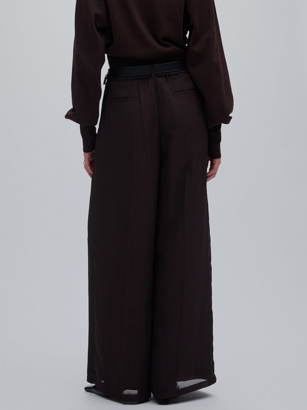 SHEER STRIPE TUCK PANTS