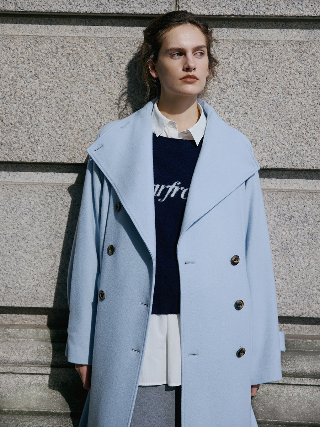 UND WOOL ASYMMETRY STAND COLLAR COAT