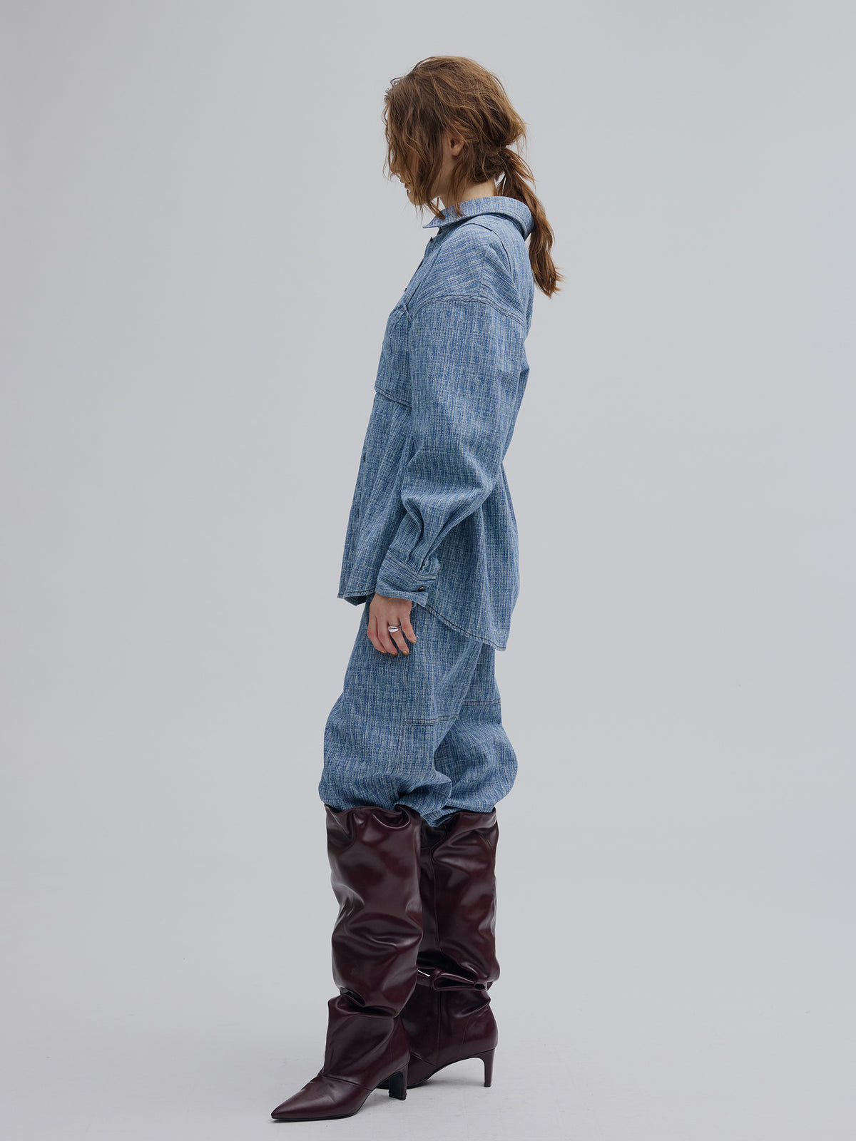 BUSTIER SET OVER DENIM HICKORY SHIRT