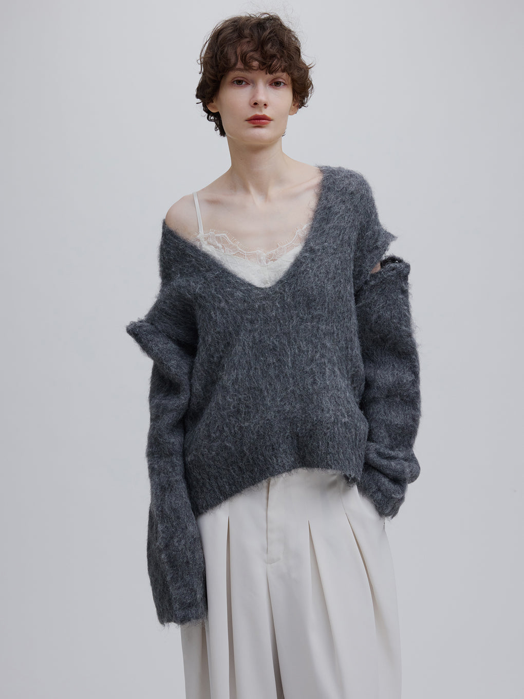 2WAY DEEP VNECK ALPACA KNIT TOP