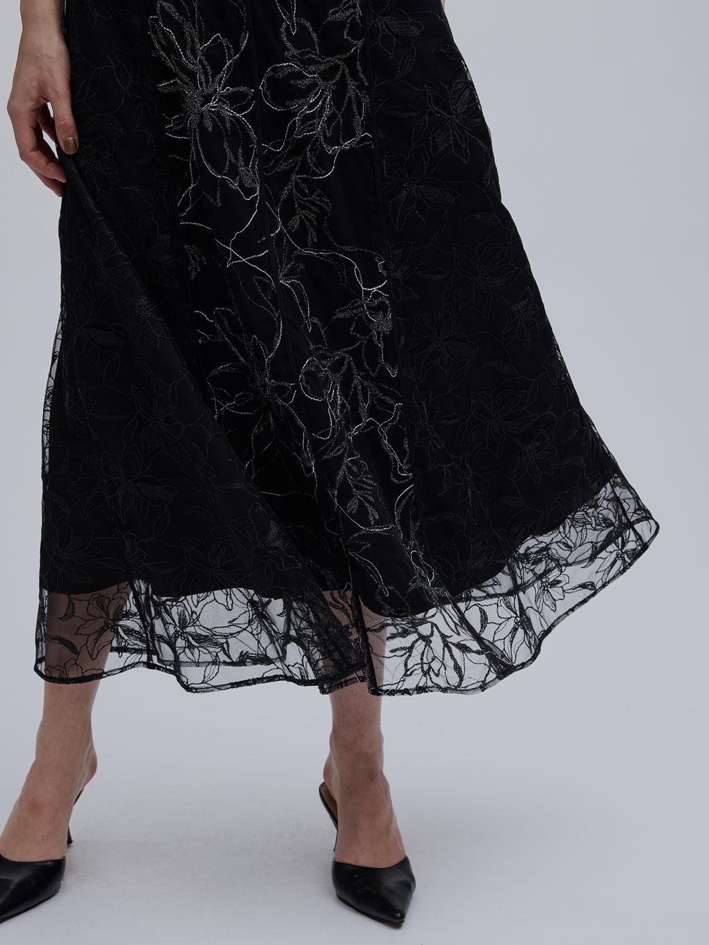 GLITTER LACE DRAPE FRILL DRESS