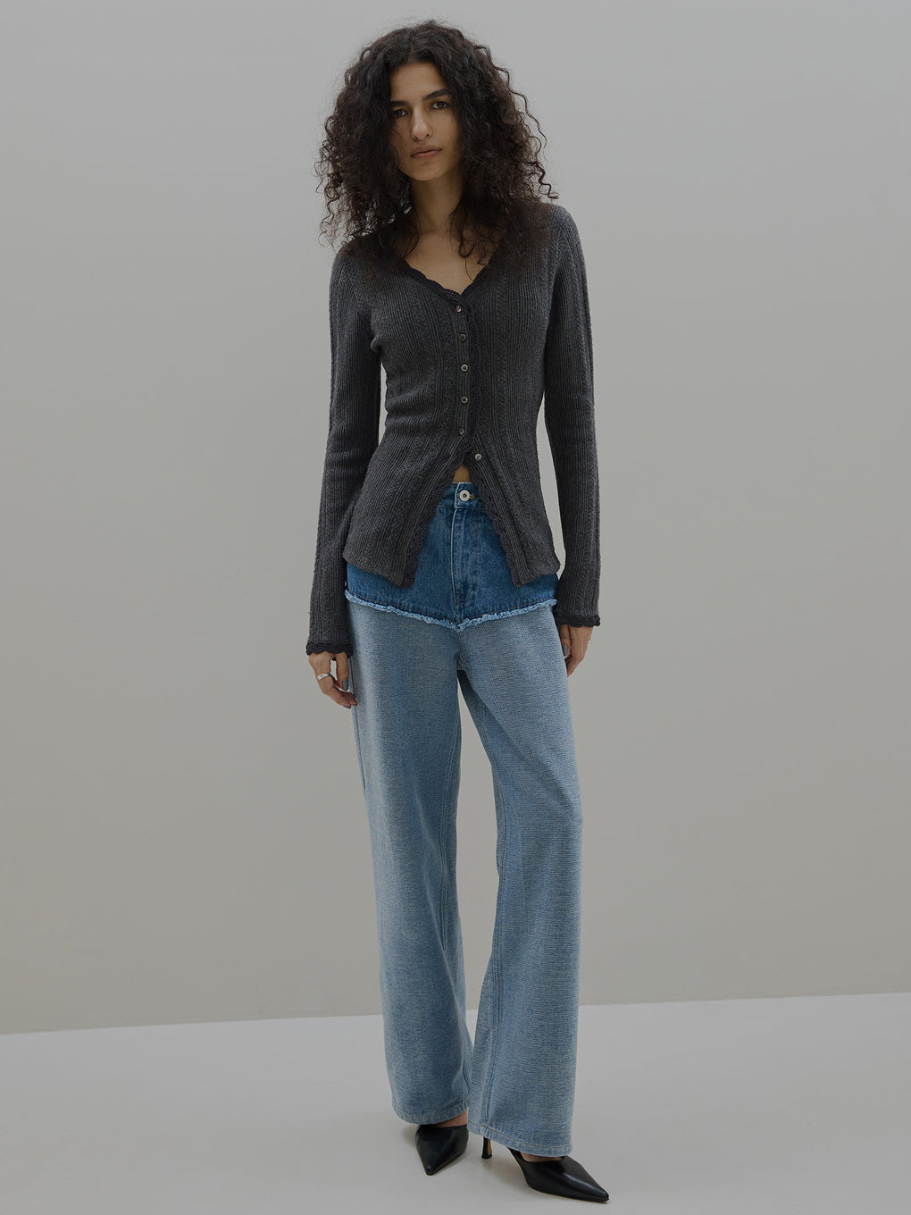 UND PIN TUCK LACE LIKE KNIT TOP