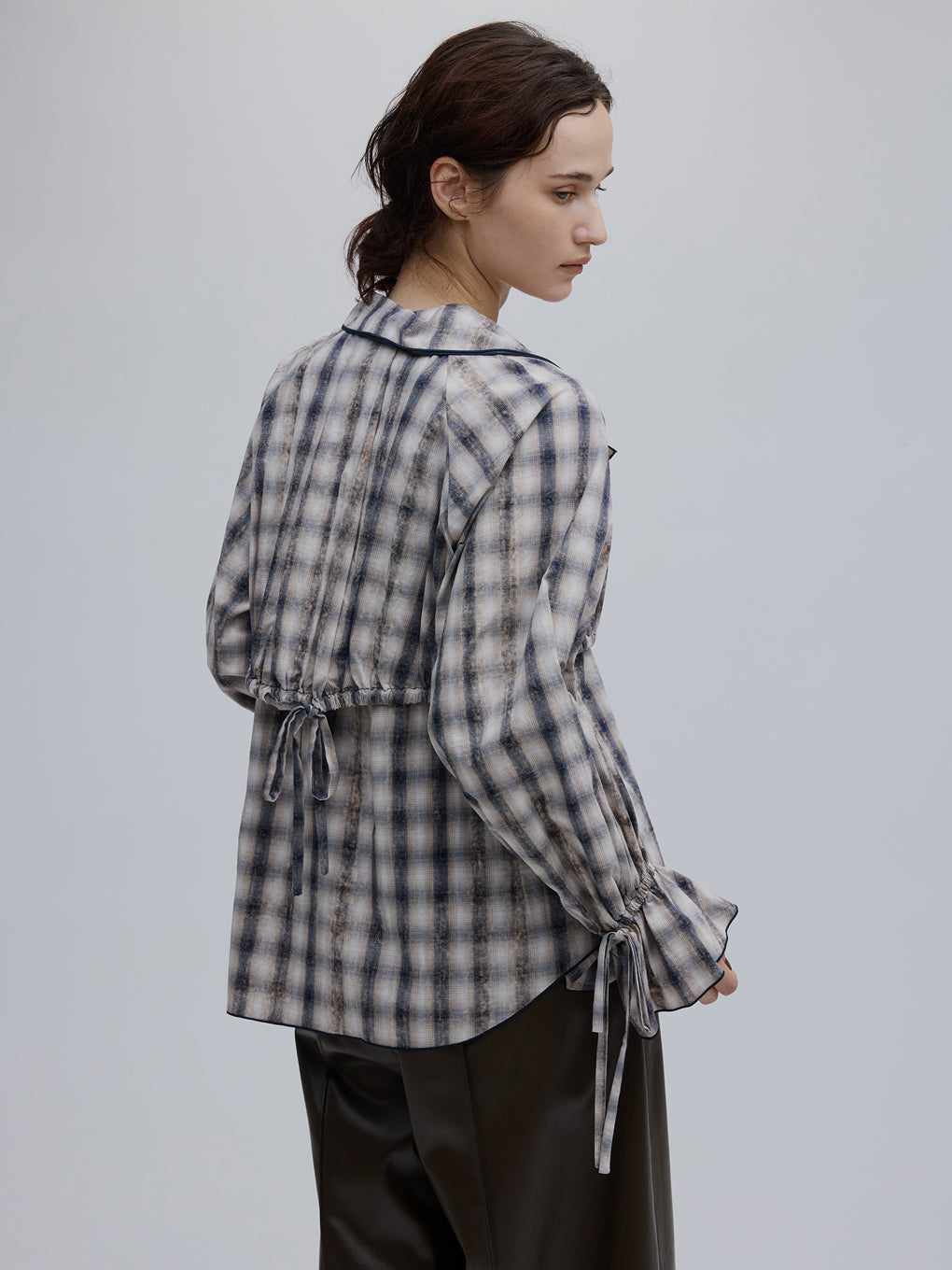 UNEVEN CHECK RIBBON SHIRT