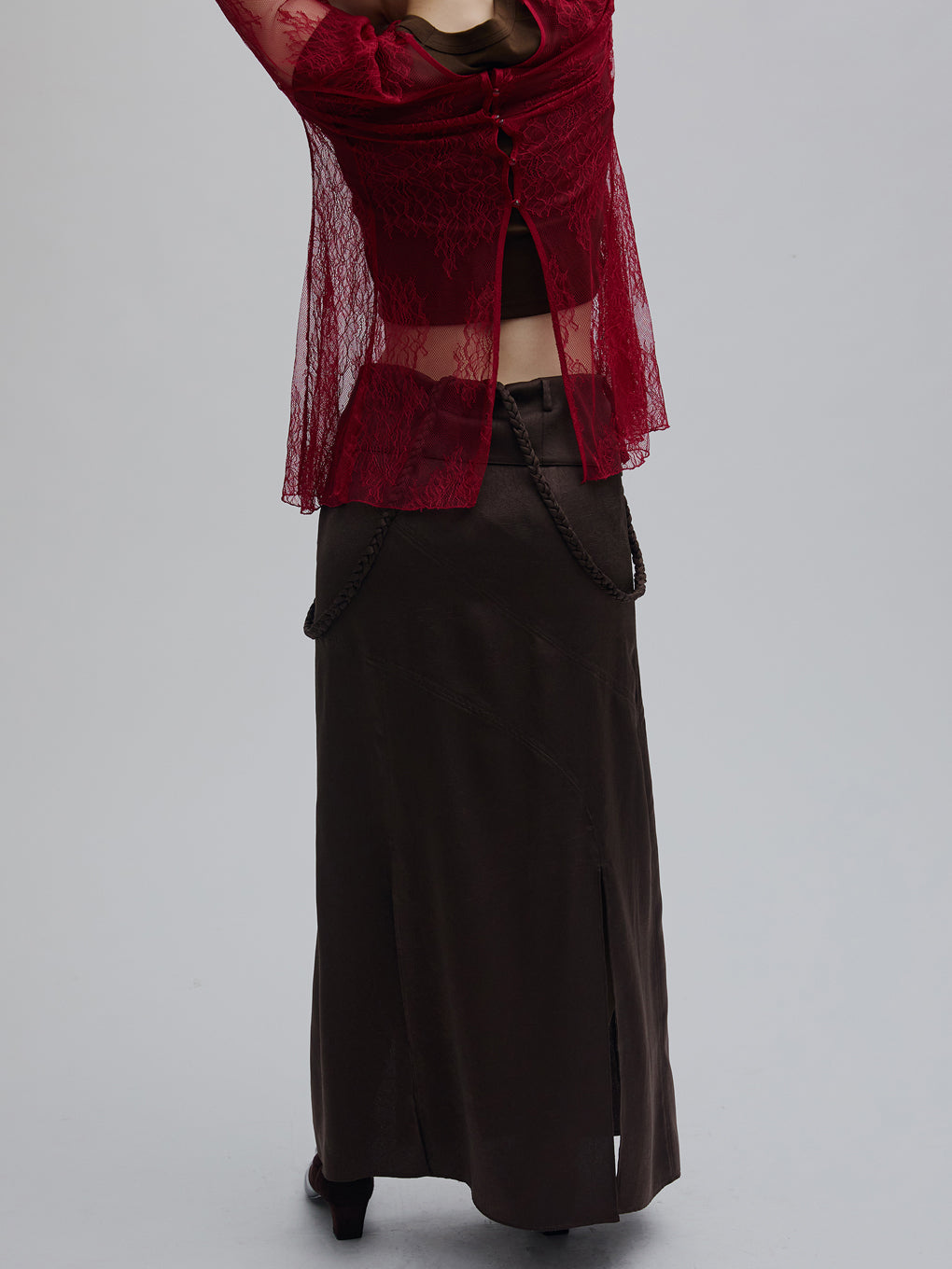 CRUSHED SATIN ARRANGE CORD SKIRT