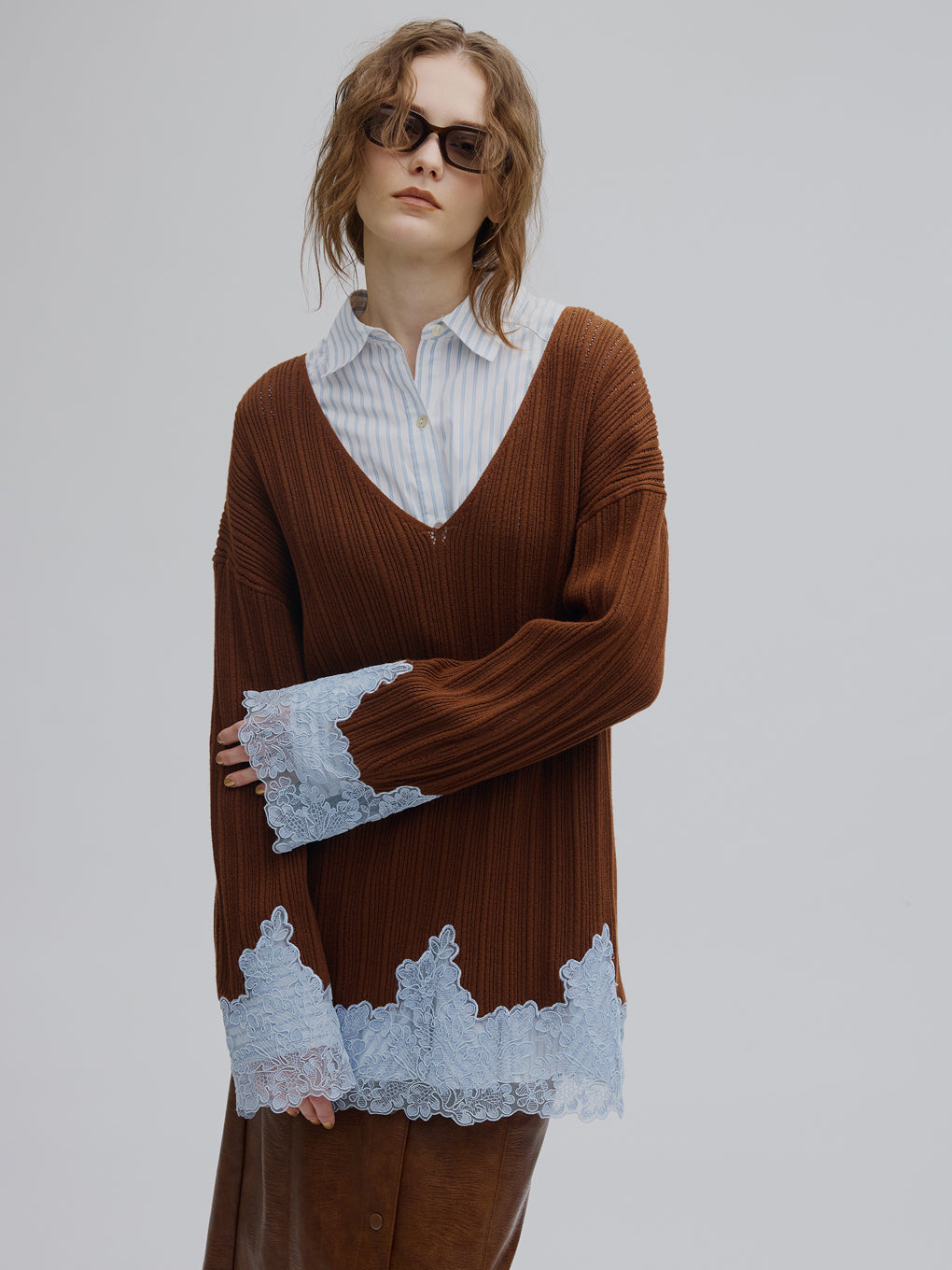 2WAY LACE DOCKING LADY KNIT TOP