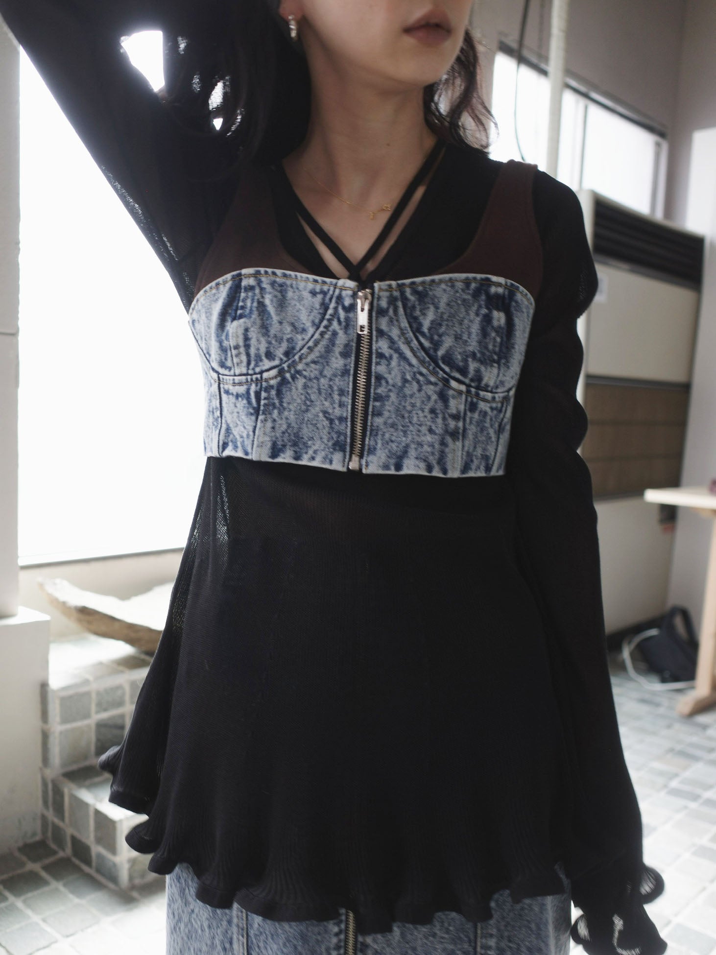 RIB MIX DENIM BUSTIER