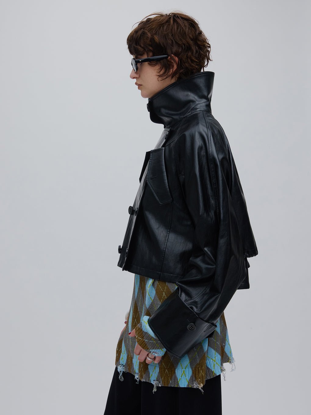 DRAWSTRING YOKE SYNTHETIC LEATHER SHORT COAT