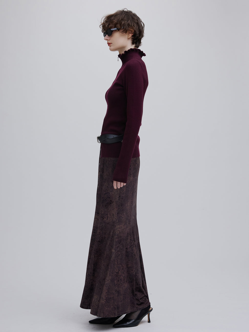 VINTAGE PAISLEY VELOUR NARROW SKIRT