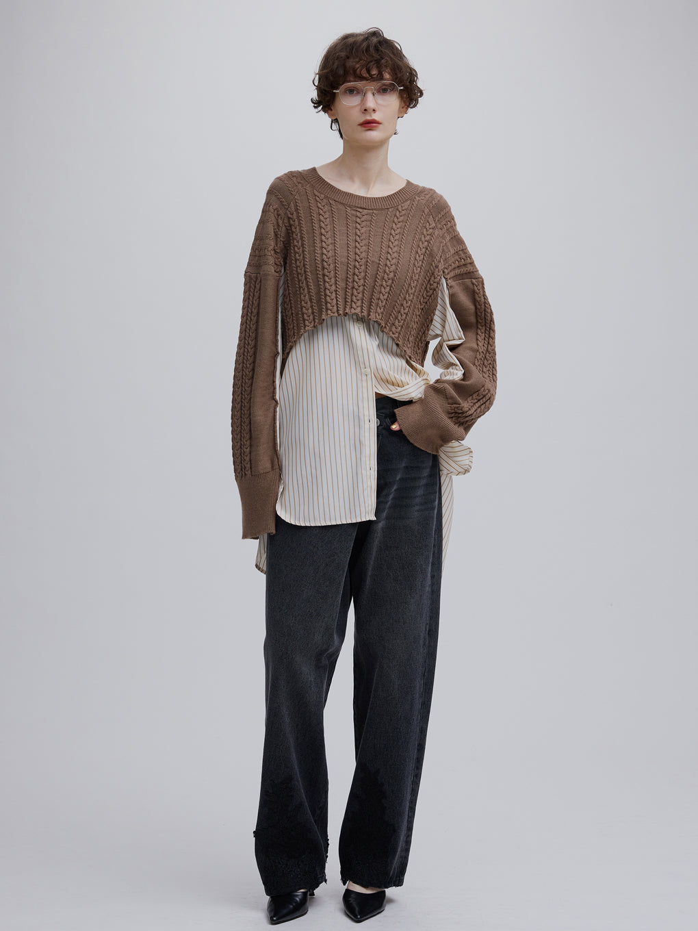 CABLE KNIT DOCKING SHIRT TOP