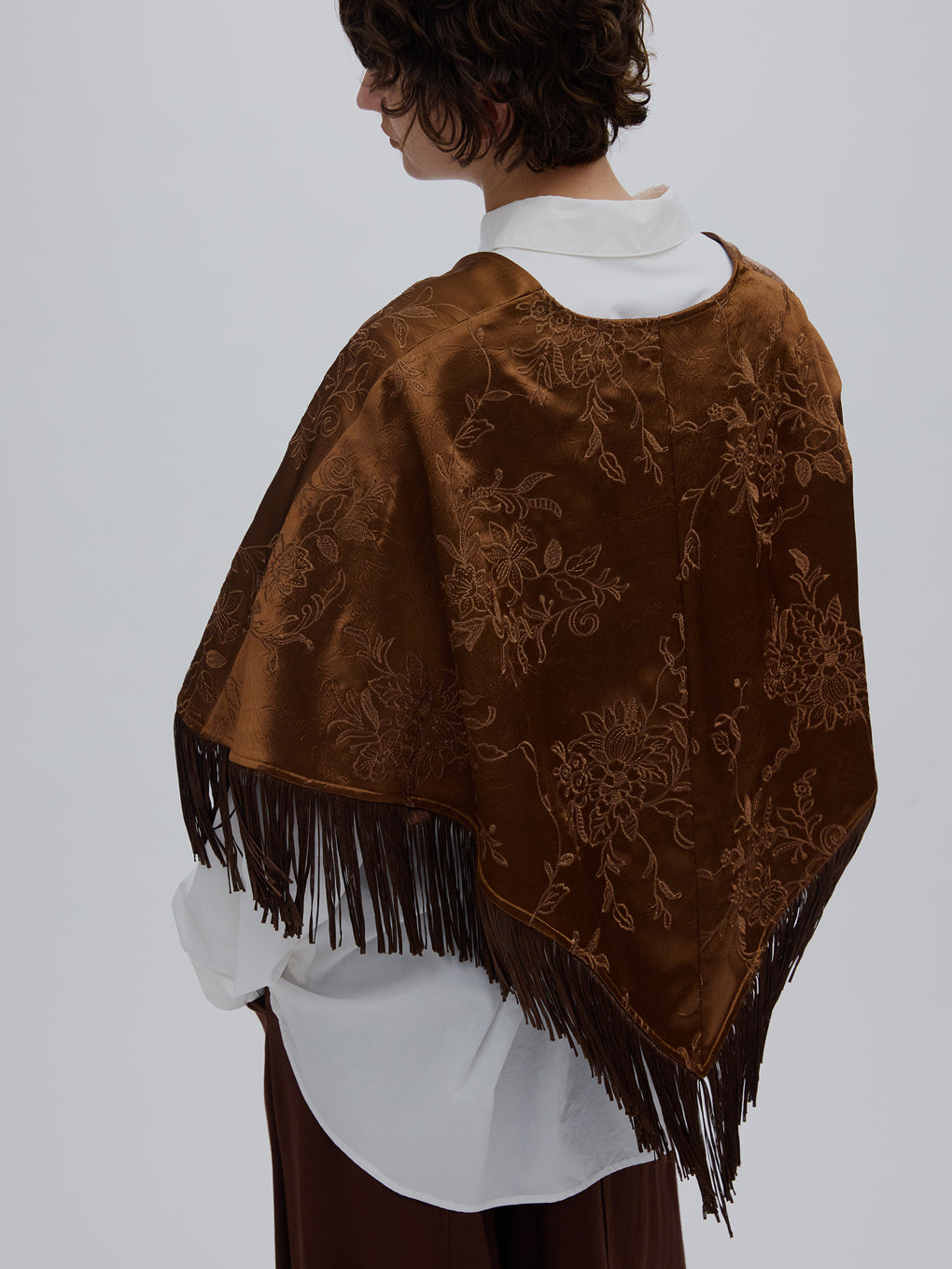 SEQUIN EMBROIDERY SATIN PONCHO