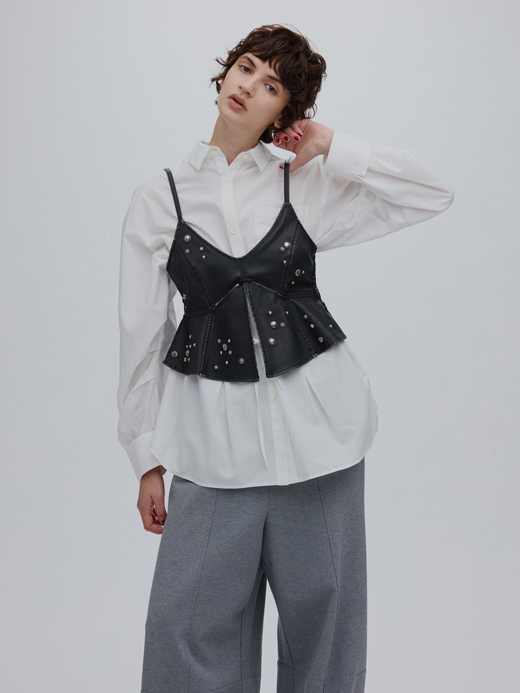 STUDS PEPLUM SYNTHETIC LEATHER BUISTIER