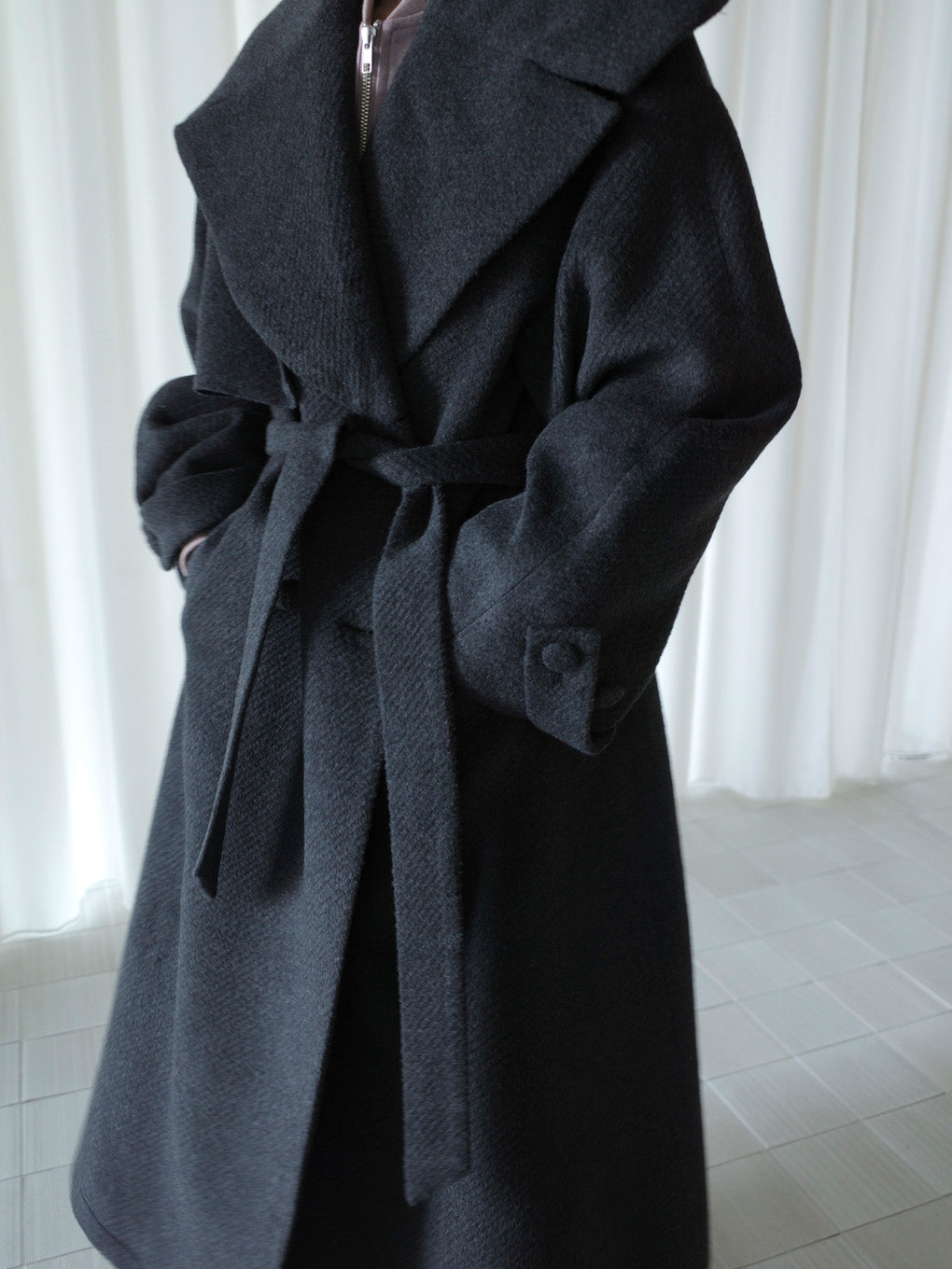 UND BIG ROUND COLLAR WOOL LONG COAT