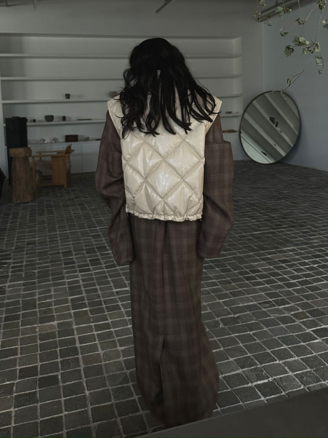 SYNTHETIC LEATHER QUILTING MINI VEST